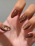 10pcs Almond Shaped Nails - Brown Leopard Print