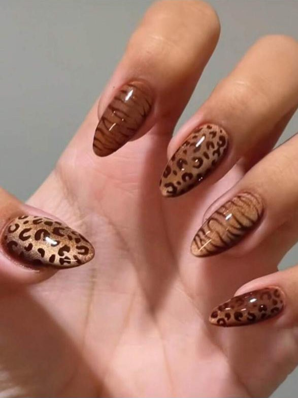 10pcs Almond Shaped Nails - Brown Leopard Print