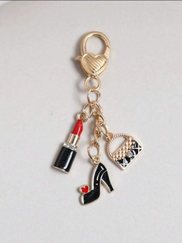 Luxury Alloy High Heel & Lipstick Keychain Charm
