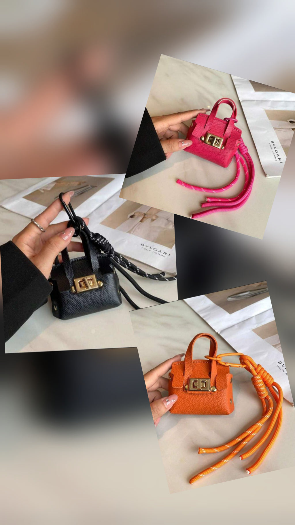 Premium Genuine Leather Mini Earphone Case Pouch Charm Keychain