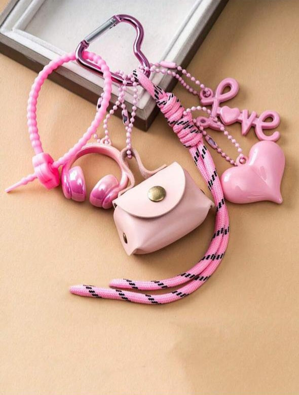 Mini Purse Bag Charm & Bow Keychain Pendant in Baby Pink