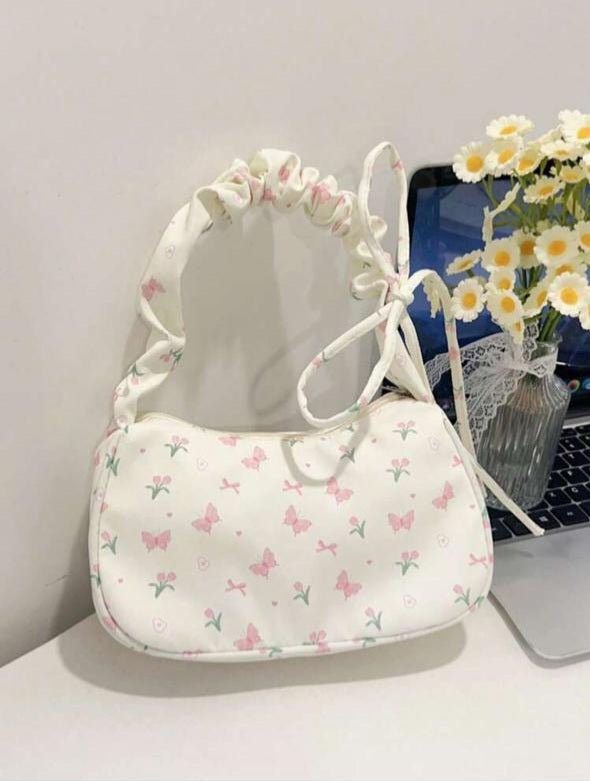 The Cream Summer Bow Print Nylon Shoulder Bag