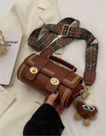 Mini Retro Round Handbag (With Furry Decoration)(Brown)
