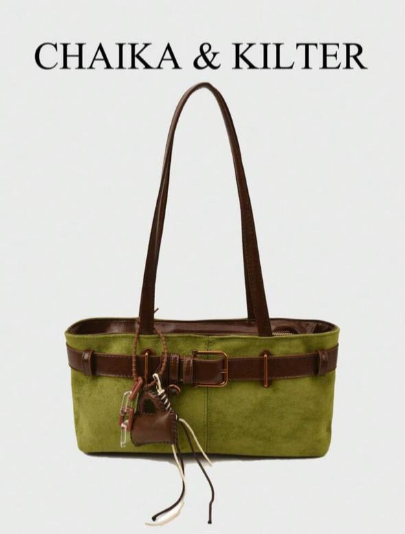 Retro Suede Hobo Bag – Chic Dual Handle Shoulder Purse with Pendant