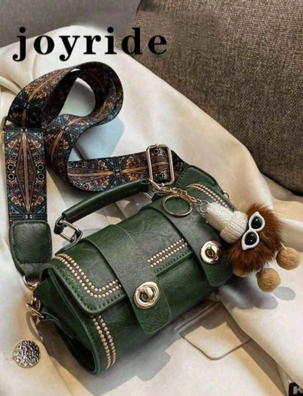 Mini Retro Round Handbag (With Furry Decoration)(Green)
