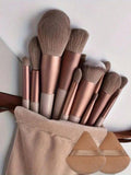 15pcs Makeup Brush Set, Includes 2pcs Brown Triangle Powder Puffs