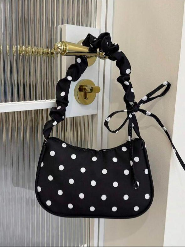 The Minimalist Black Polka Dot Nylon Shoulder Bag