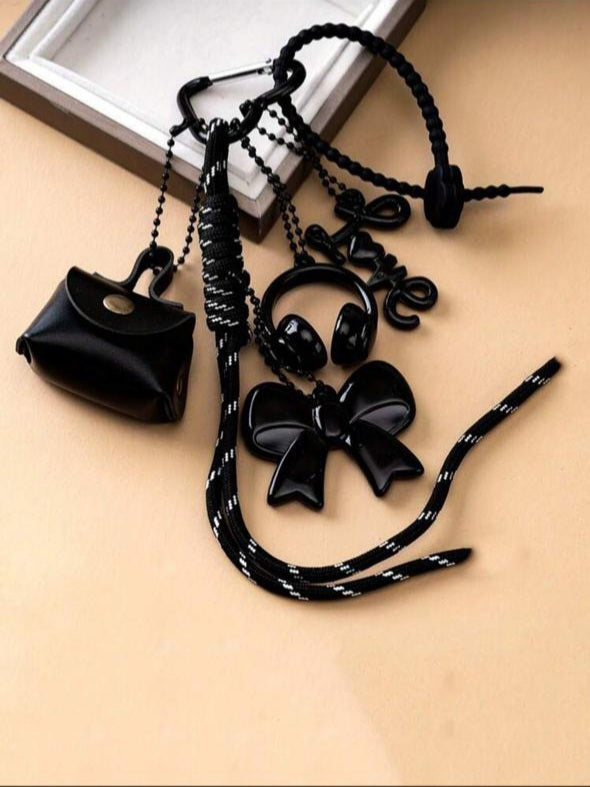 Mini Purse Bag Charm & Bow Keychain Pendant in Black
