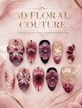10pcs 3D Gothic Floral Press-On Nails – Black & Pink Gradient Almond Vibe Nails.