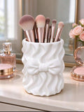 Cute Bow Satin Makeup Brush Holder(White)